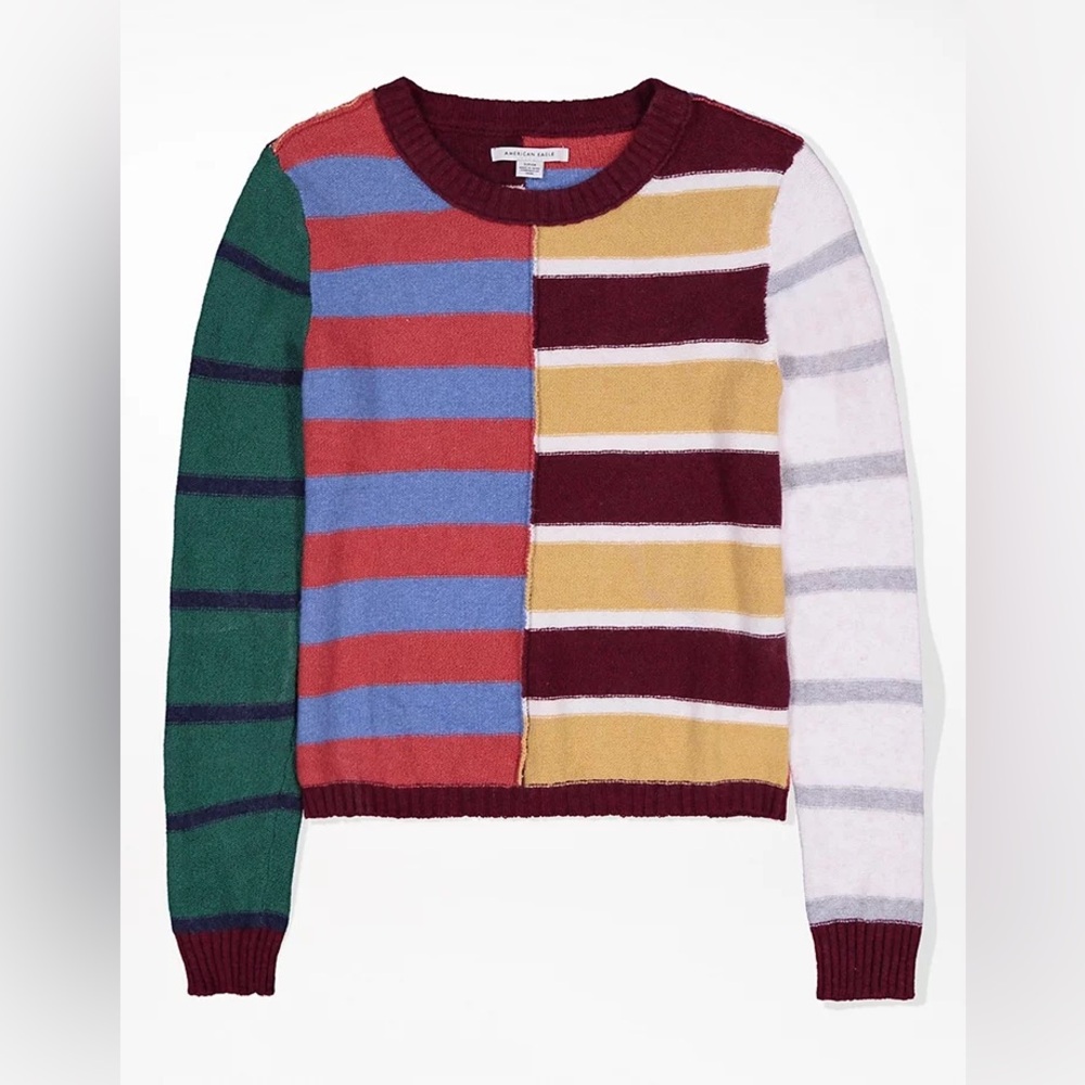 AE Patchwork Striped Seamed Sweater